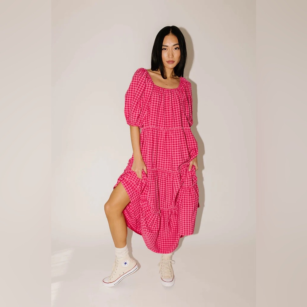Shop Zoco Daymaker Gingham Checkered Puff Sleeve Maxi Dress